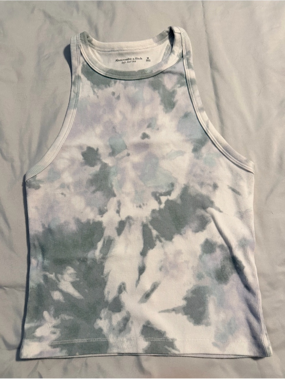 Abercrombie & Fitch Soft A&F Ribbed Tie-Dye Tank Top — White, Light Gray & Green